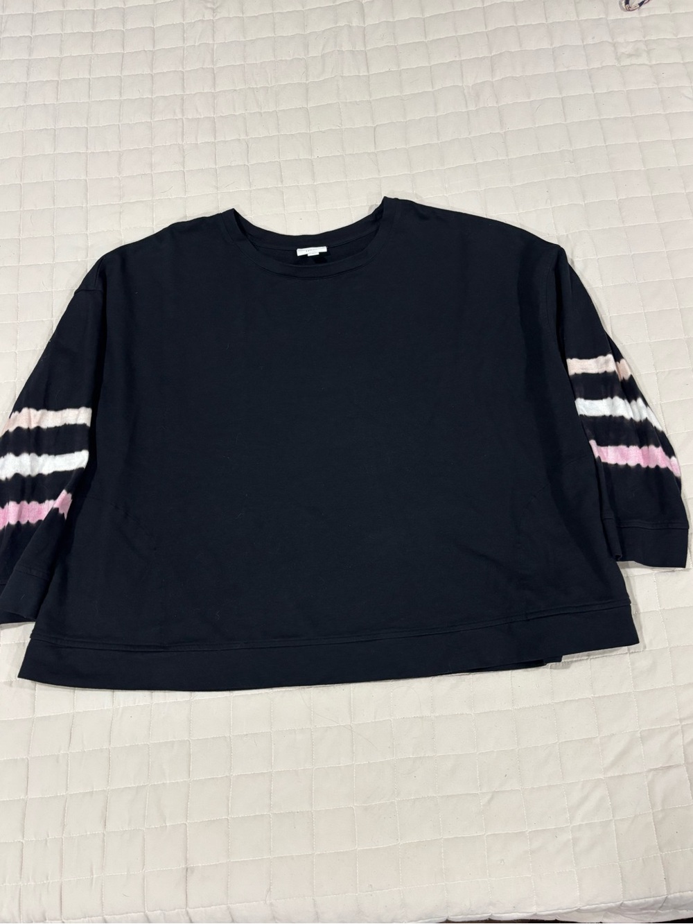 J Jill Fit Sweatshirt Drop Shoulder French Terry Black Tie Dye Stripe Sleeves 3X